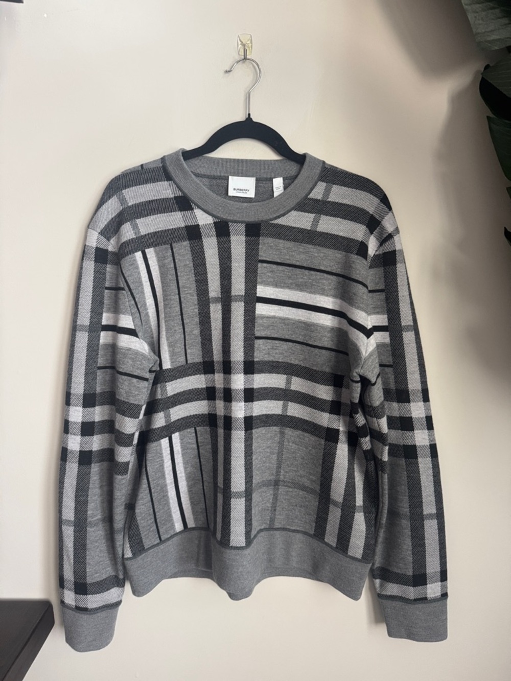 Burberry Grey Plaid Crewneck Sweater